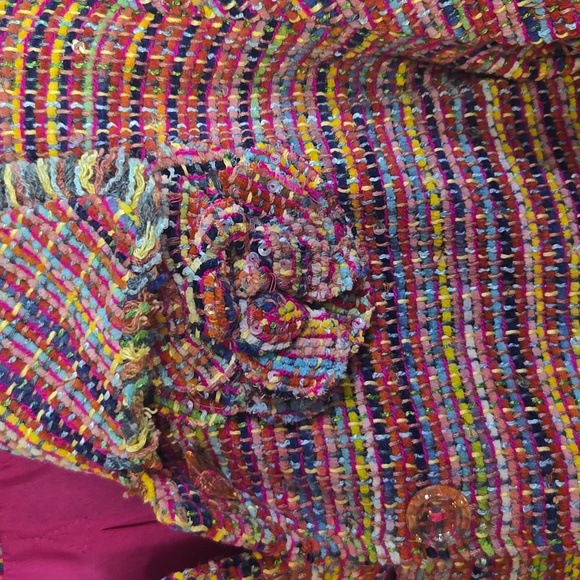 ANAGE Tweed Jacket Colorful Fringed Trim Embellished Blazer Ladies S - Picture 4 of 7